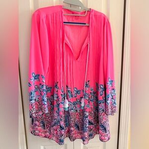 Lilly Pulitzer Marilina Hot Pink and Blue Floral Tunic